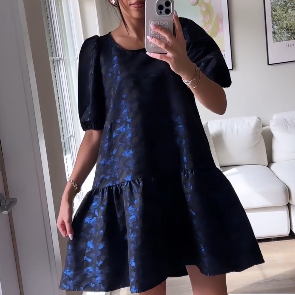 ZARA voluminous jacquard blue camo dress - Picture 5 of 5